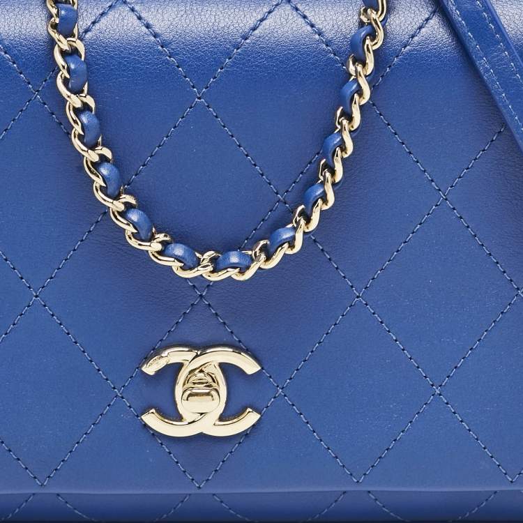 Pre Owned Chanel Blue Stitched Leather Large Single Flap Bag
