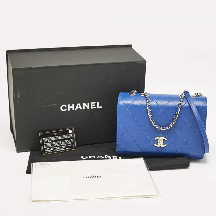 Pre Owned Chanel Blue Stitched Leather Large Single Flap Bag