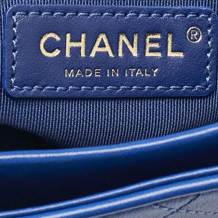 Pre Owned Chanel Blue Stitched Leather Large Single Flap Bag