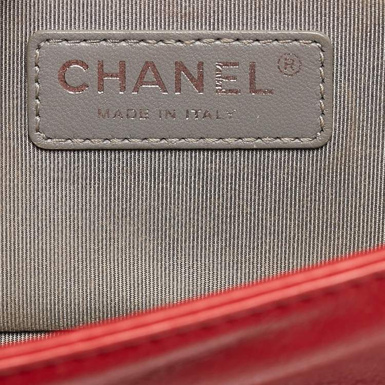 Pre Owned Chanel Red Double Stitch Leather Small Boy Flap Bag