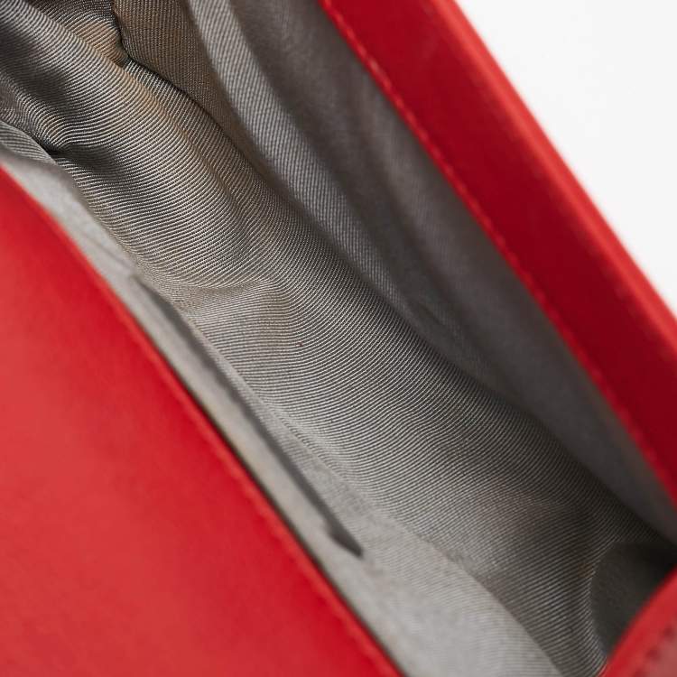 Pre Owned Chanel Red Double Stitch Leather Small Boy Flap Bag