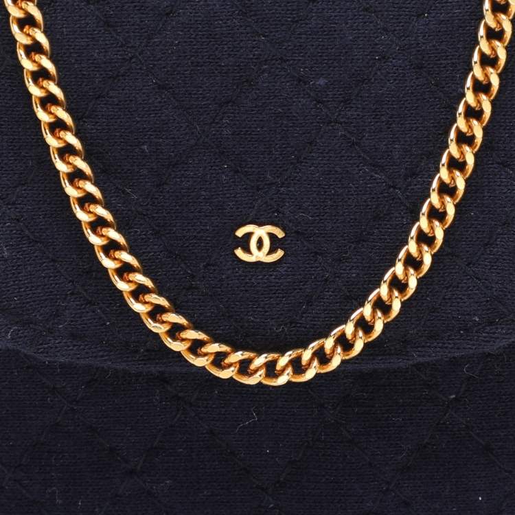 Pre Owned Chanel Blue Quilted Jersey Chain Pouch