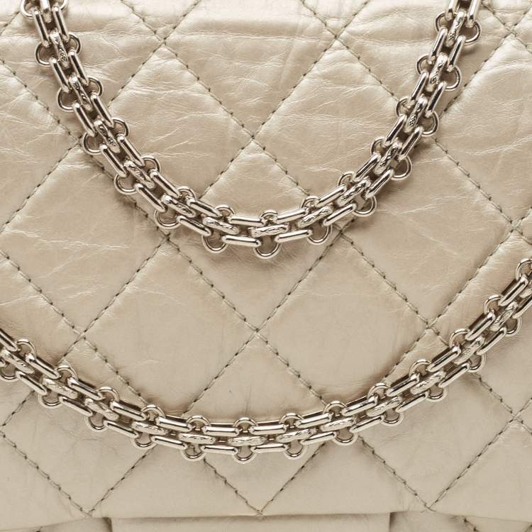 Pre Owned Chanel Silver Quilted Aged Leather 227 Reissue 2.55 Flap Bag