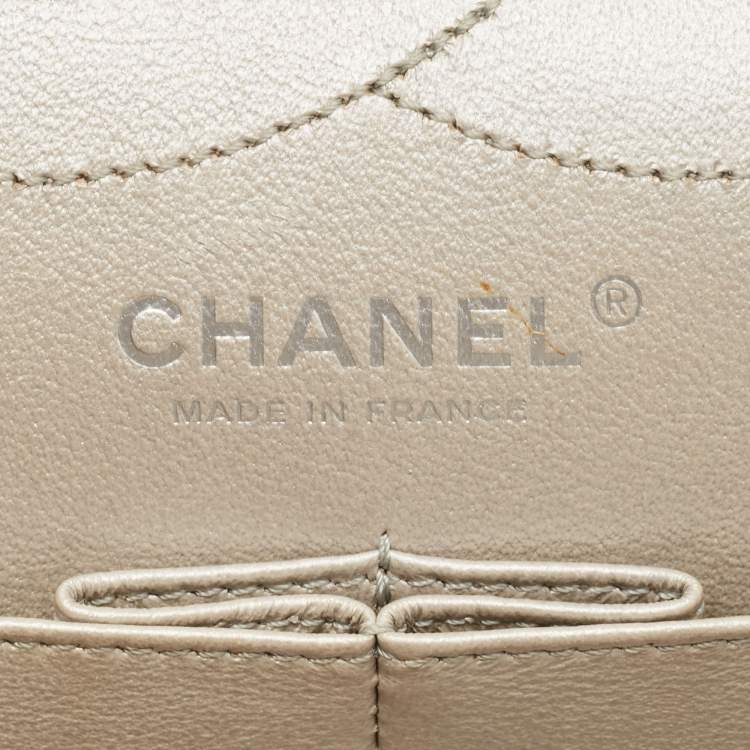 Pre Owned Chanel Silver Quilted Aged Leather 227 Reissue 2.55 Flap Bag