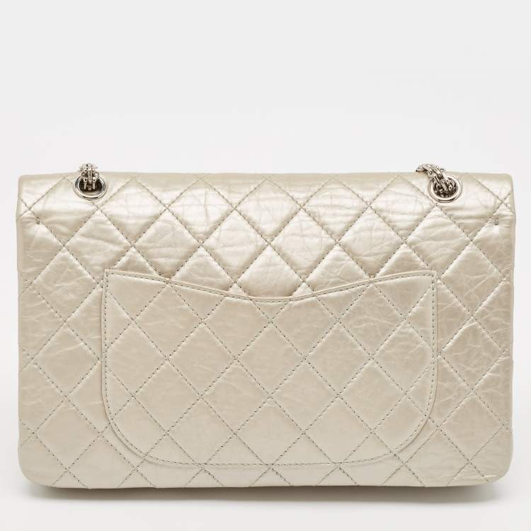 Pre Owned Chanel Silver Quilted Aged Leather 227 Reissue 2.55 Flap Bag