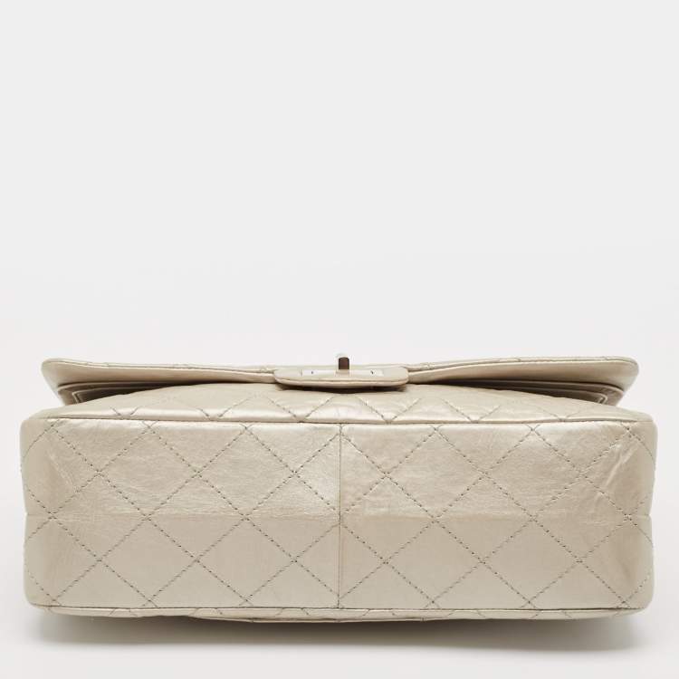 Pre Owned Chanel Silver Quilted Aged Leather 227 Reissue 2.55 Flap Bag