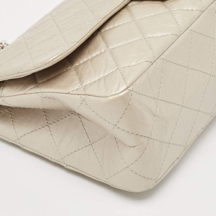 Pre Owned Chanel Silver Quilted Aged Leather 227 Reissue 2.55 Flap Bag