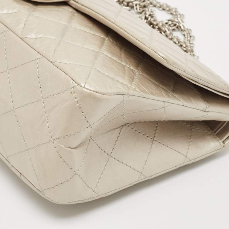 Pre Owned Chanel Silver Quilted Aged Leather 227 Reissue 2.55 Flap Bag