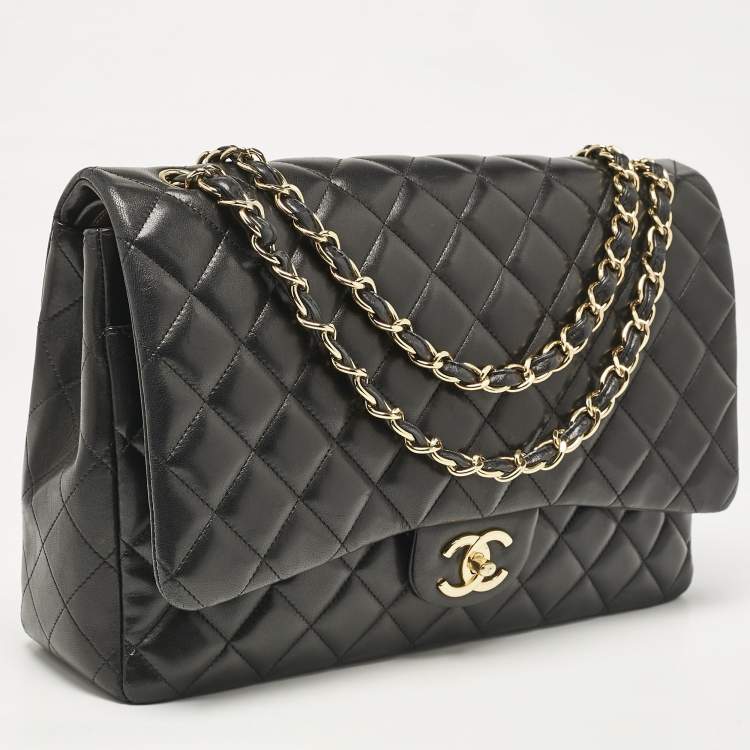 Pre Owned Chanel Black Quilted Leather Maxi Classic Double Flap Bag