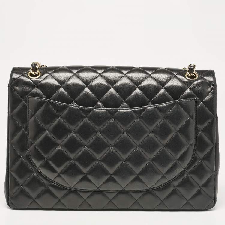 Pre Owned Chanel Black Quilted Leather Maxi Classic Double Flap Bag