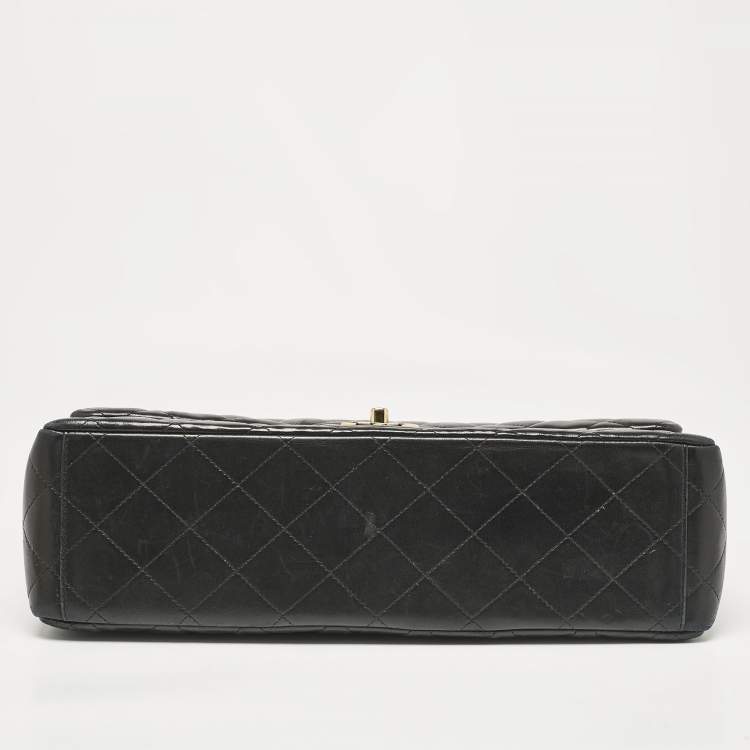 Pre Owned Chanel Black Quilted Leather Maxi Classic Double Flap Bag