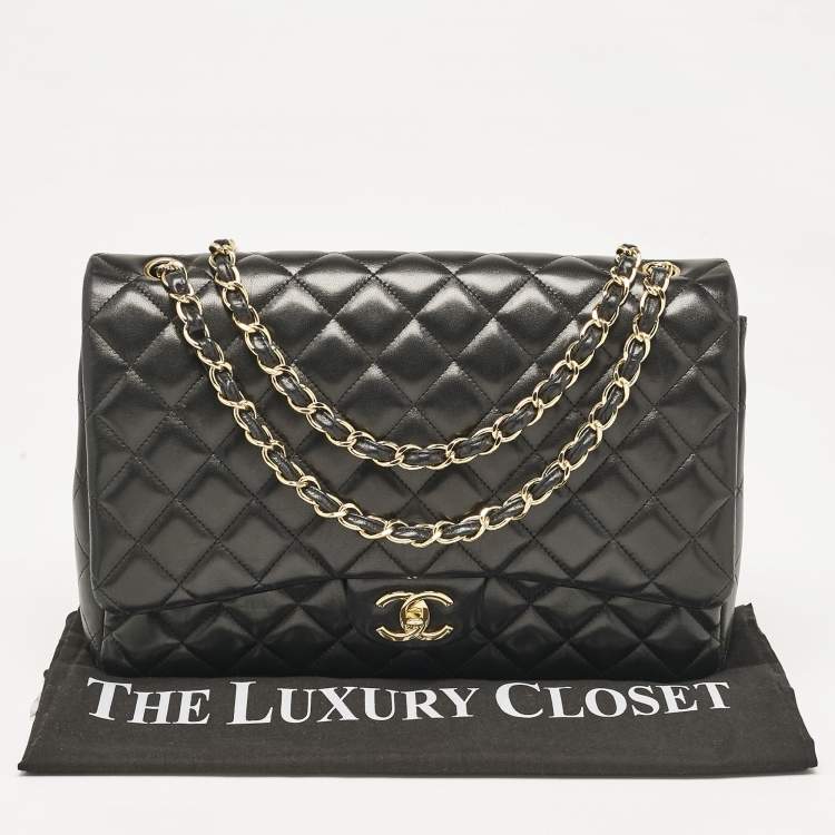 Pre Owned Chanel Black Quilted Leather Maxi Classic Double Flap Bag