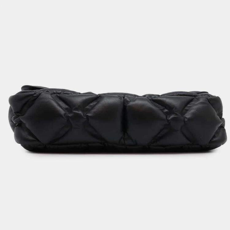 Pre Owned Chanel Black Lambskin Bubble Leather Chain Shoulder Bag