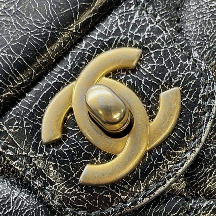 Pre Owned Chanel  Silver/Black Cc Logo Turnlock Chain Leather Shoulder Bag