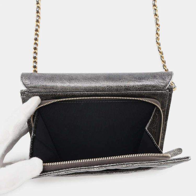 Pre Owned Chanel  Silver/Black Cc Logo Turnlock Chain Leather Shoulder Bag