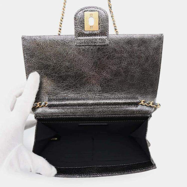 Pre Owned Chanel  Silver/Black Cc Logo Turnlock Chain Leather Shoulder Bag