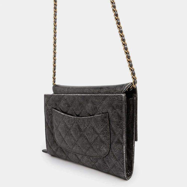 Pre Owned Chanel  Silver/Black Cc Logo Turnlock Chain Leather Shoulder Bag