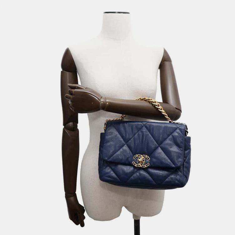 Pre Owned Chanel Blue Lambskin Leather 19 Flap Chain Shoulder Bag