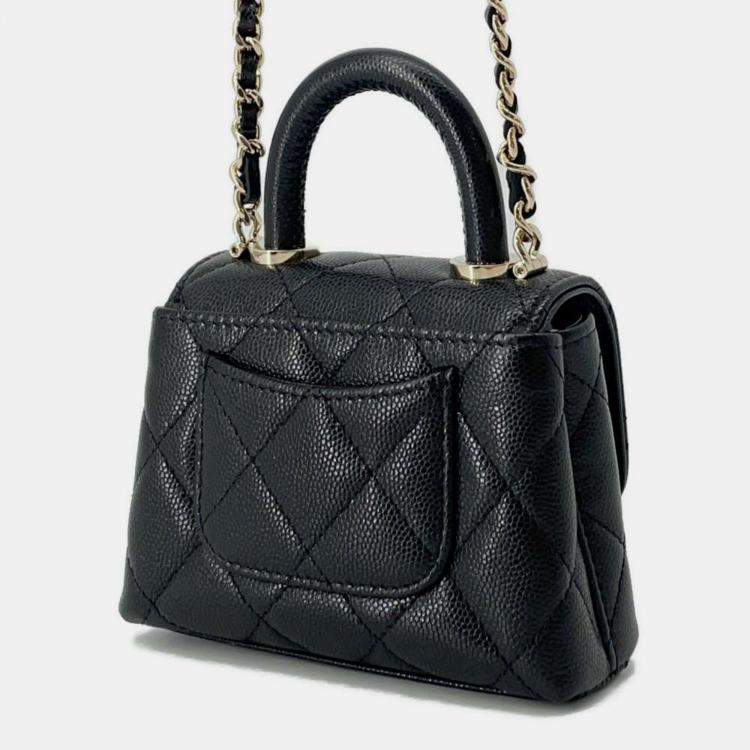 Pre Owned Chanel Black Caviar Leather Coco Handle Bag 
