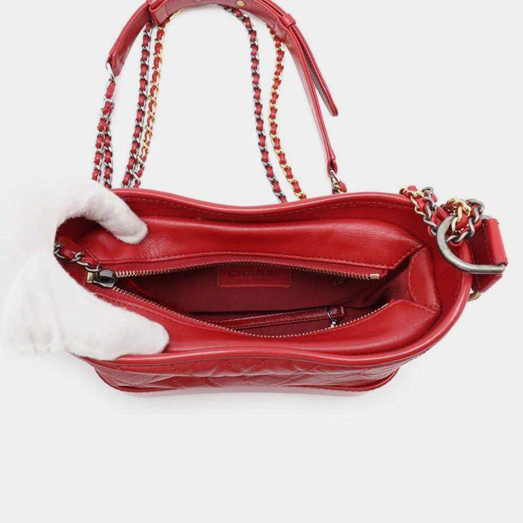Pre Owned Chanel Red Leather Gabrielle Small Hobo Chain Shoulder Bag
