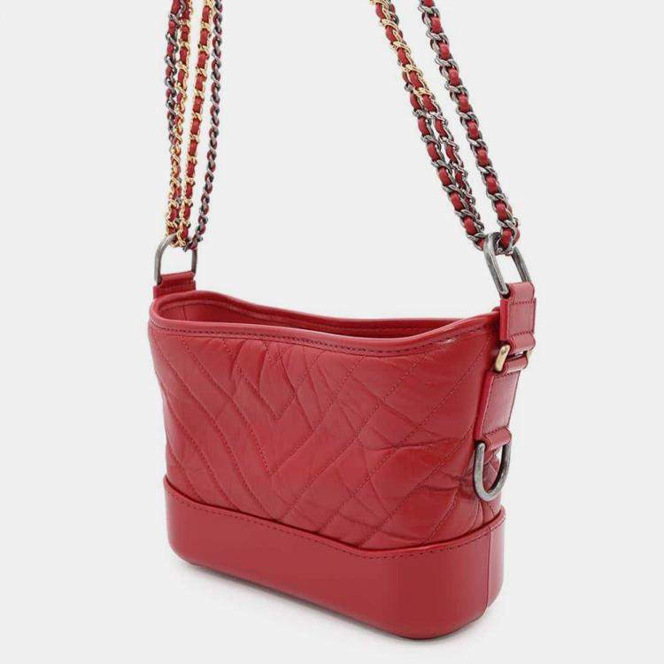 Pre Owned Chanel Red Leather Gabrielle Small Hobo Chain Shoulder Bag