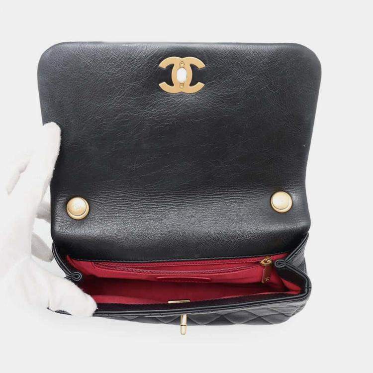 Pre Owned Chanel Black Calf Leather CC Pearl Shoulder Bag