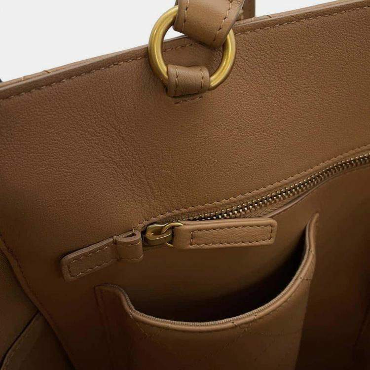 Pre Owned Chanel Beige Lambskin Leather Chain Shoulder Tote Bag