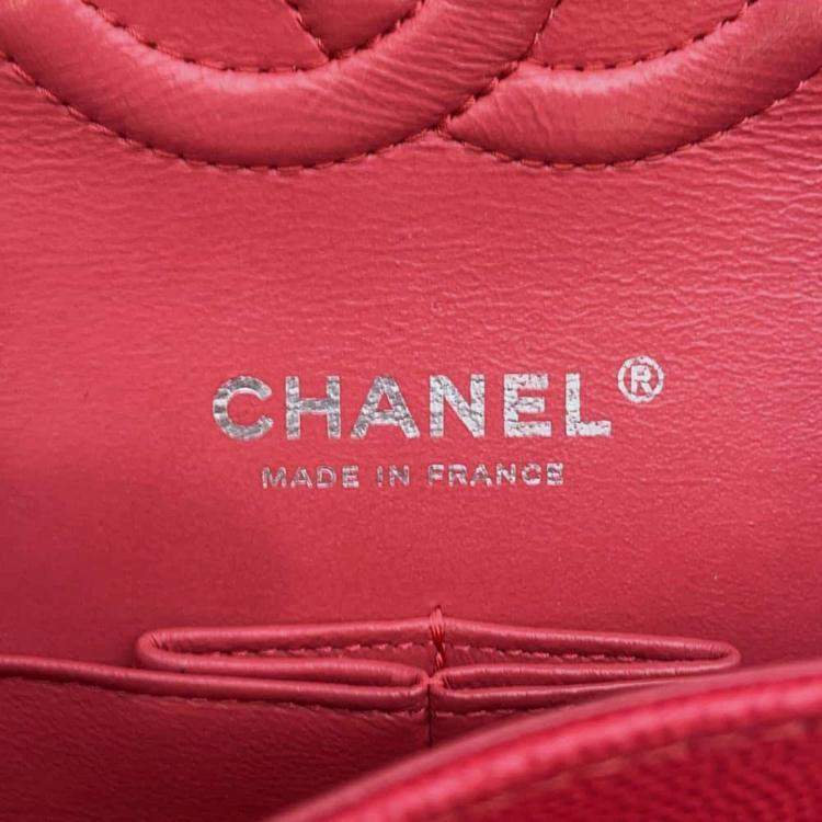 Pre Owned Chanel Red Caviar Leather Classic Double Flap Bag 