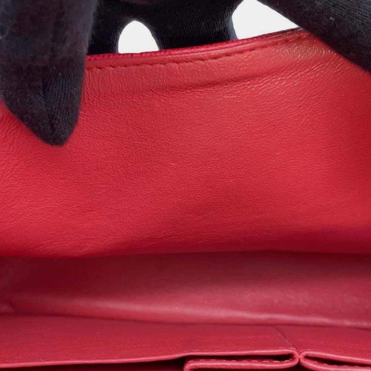 Pre Owned Chanel Red Caviar Leather Classic Double Flap Bag 