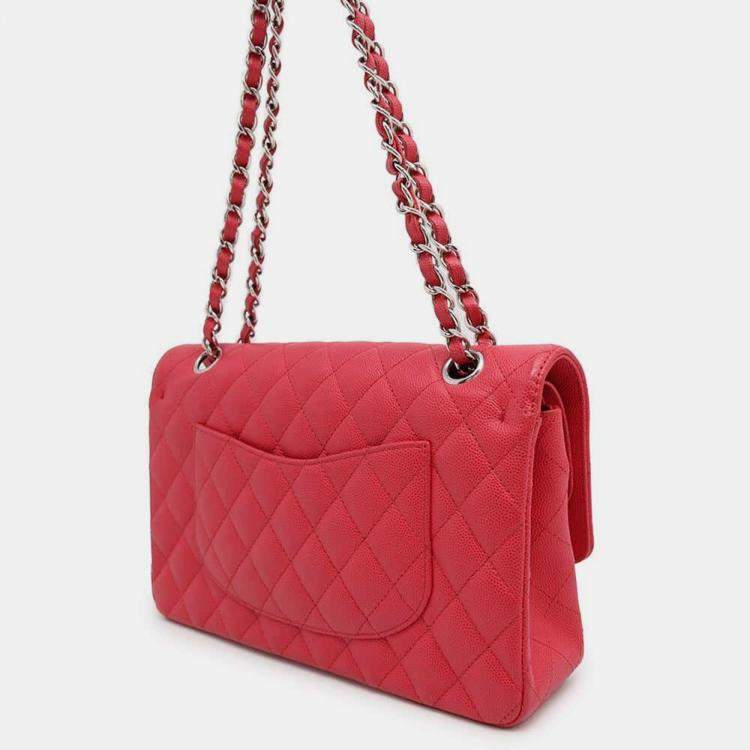 Pre Owned Chanel Red Caviar Leather Classic Double Flap Bag 
