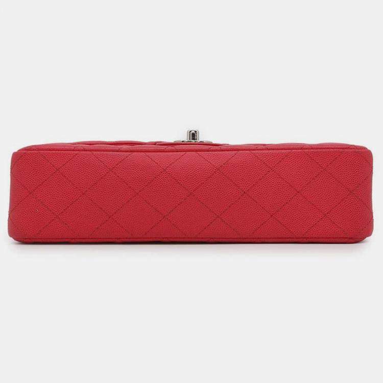 Pre Owned Chanel Red Caviar Leather Classic Double Flap Bag 