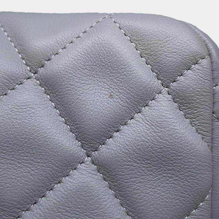 Pre Owned Chanel Matelasse Gray Lambskin Shoulder Bag