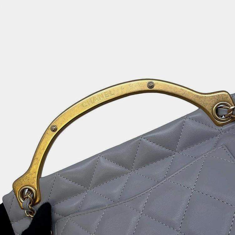 Pre Owned Chanel Matelasse Gray Lambskin Shoulder Bag