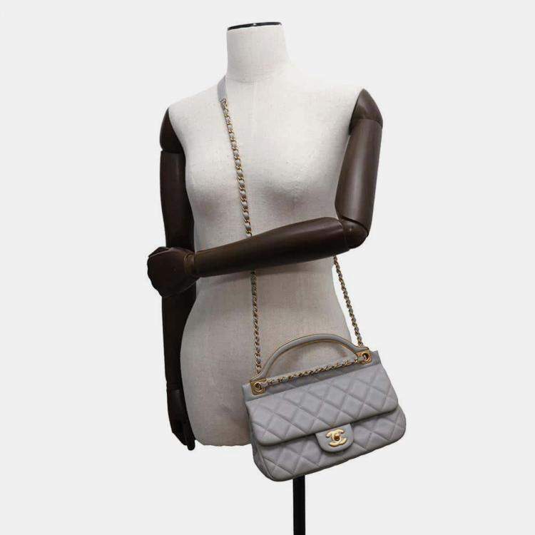 Pre Owned Chanel Matelasse Gray Lambskin Shoulder Bag