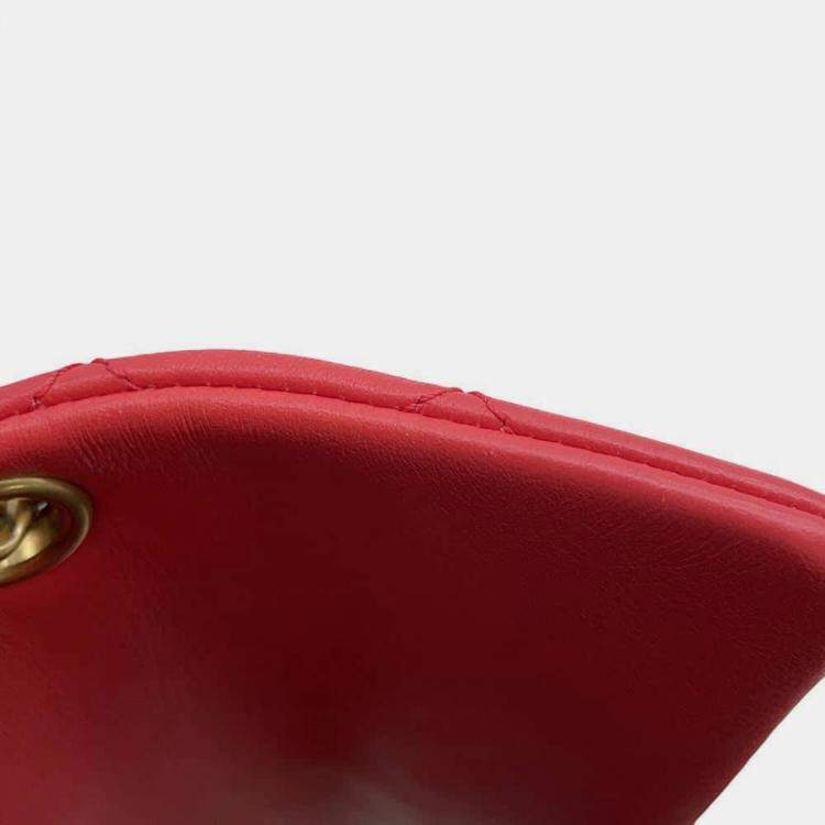 Pre Owned Chanel Red Lambskin Leather Flap Chain Shoulder Bag