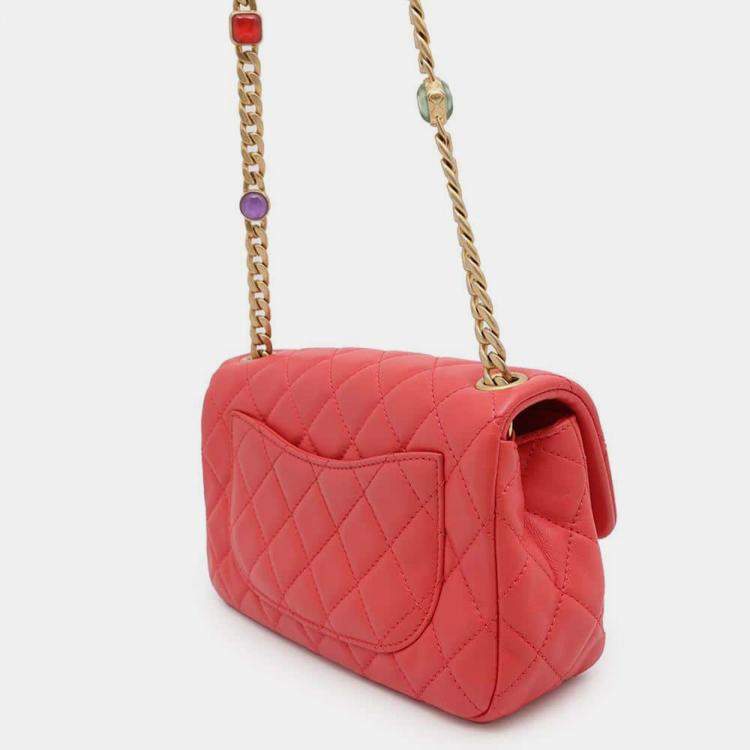 Pre Owned Chanel Red Lambskin Leather Flap Chain Shoulder Bag