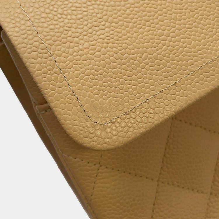 Pre Owned Chanel Beige Caviar Leather Double Flap Shoulder Bag 