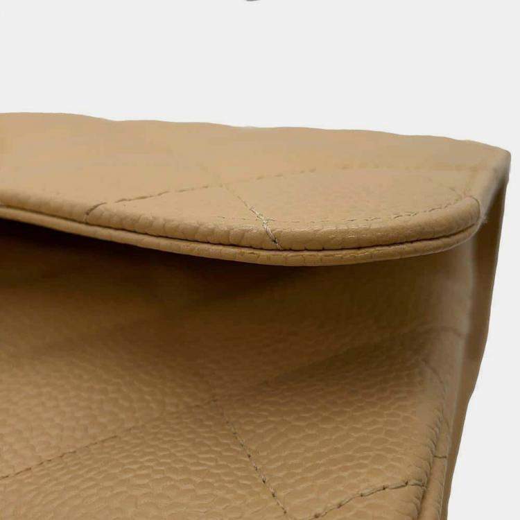 Pre Owned Chanel Beige Caviar Leather Double Flap Shoulder Bag 