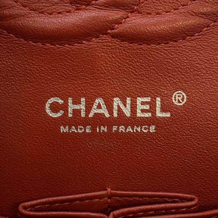 Pre Owned Chanel Red Caviar Leather Classic Double Flap Shoulder Bag 