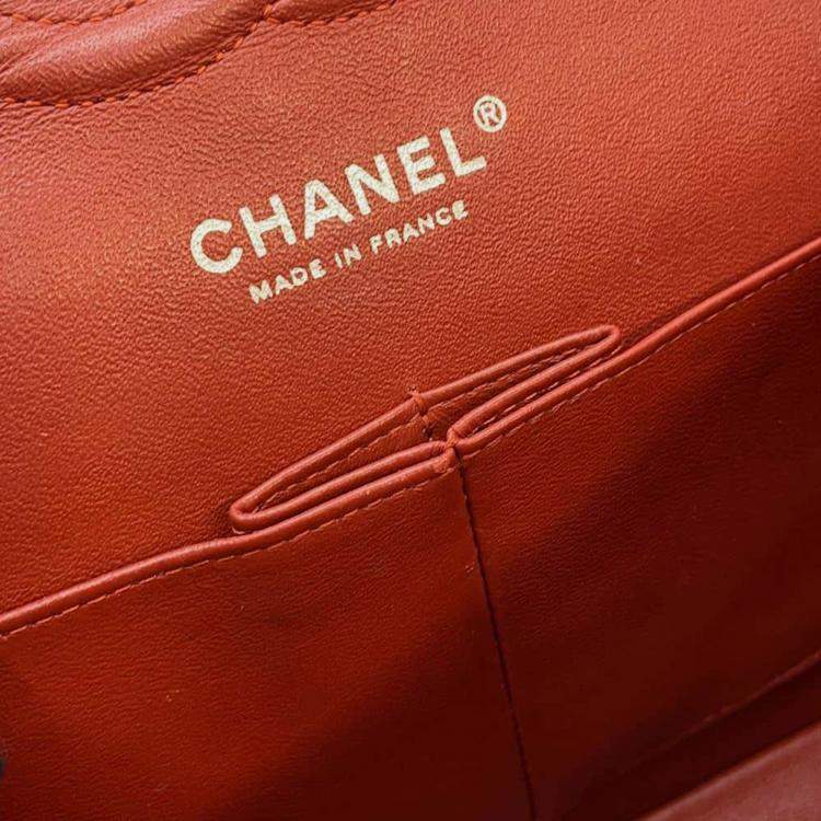 Pre Owned Chanel Red Caviar Leather Classic Double Flap Shoulder Bag 