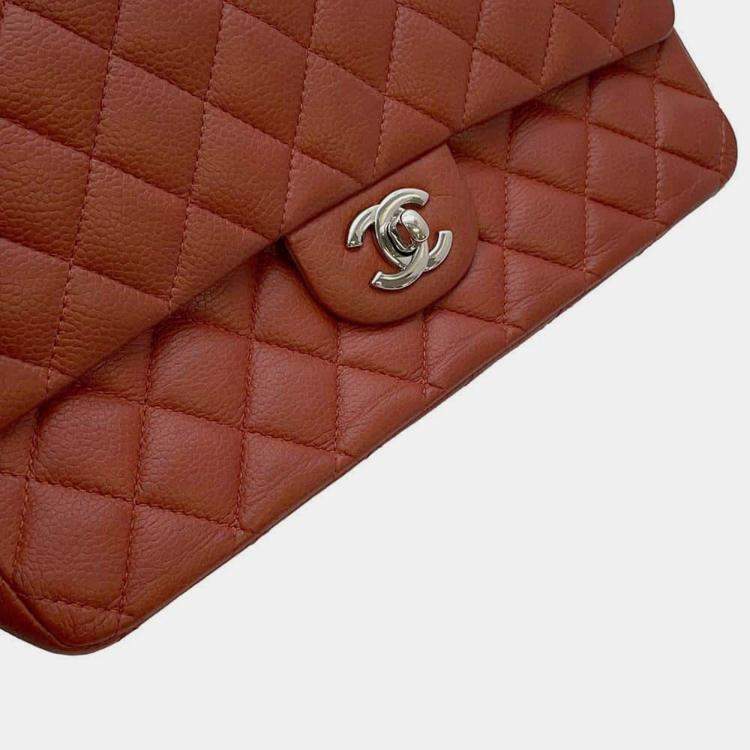 Pre Owned Chanel Red Caviar Leather Classic Double Flap Shoulder Bag 