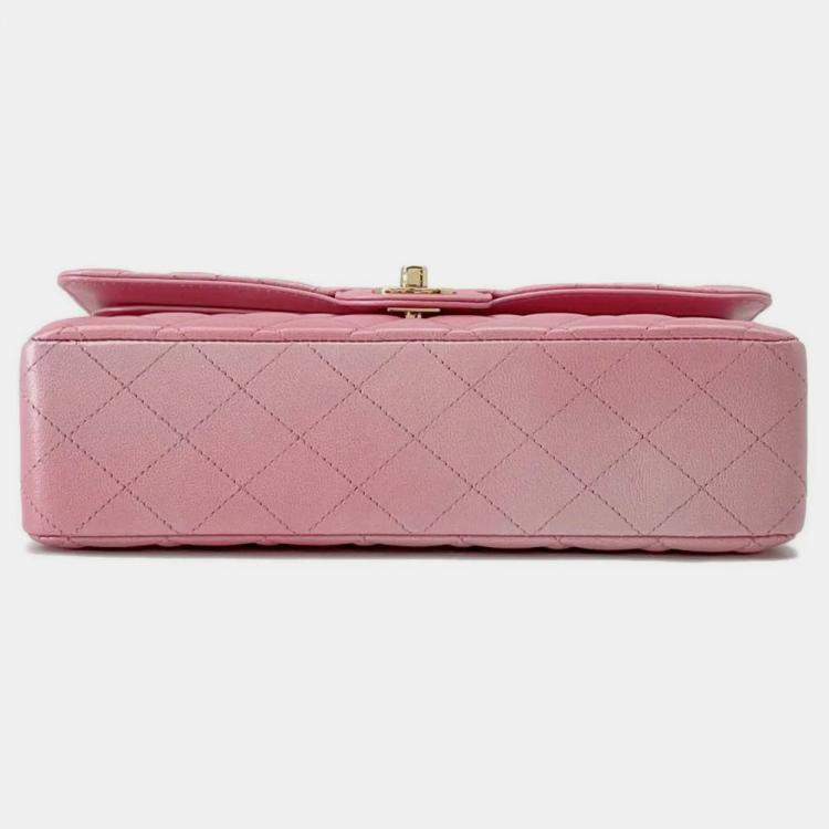 Pre Owned Chanel Gradation Light Pink Goatskin Leather Classic Double Flap Shoulder Bag 
