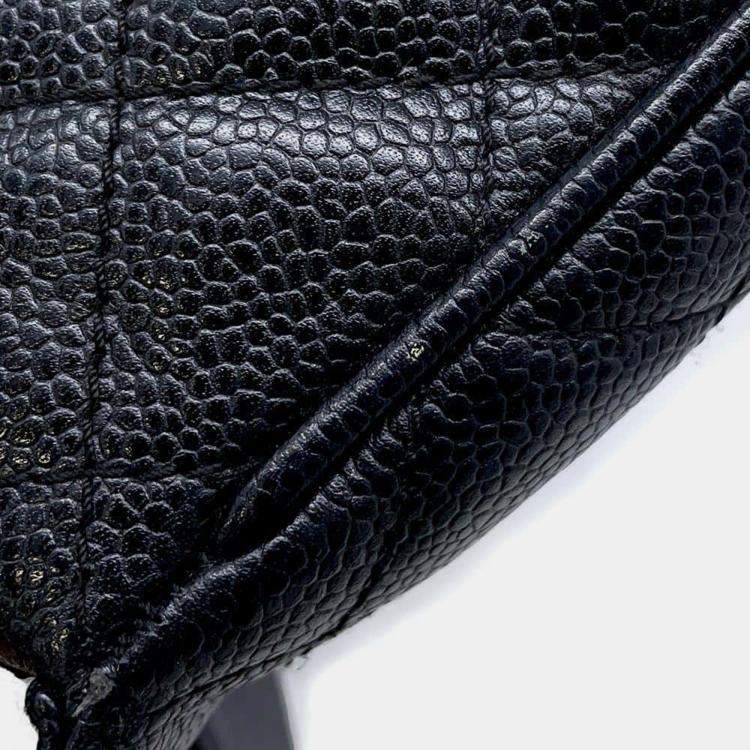 Pre Owned Chanel Black Caviar Leather One Belt Cc Logo Semi Shoulder Bag 