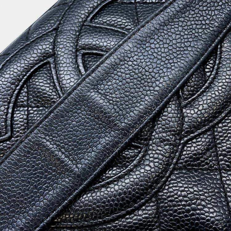 Pre Owned Chanel Black Caviar Leather One Belt Cc Logo Semi Shoulder Bag 