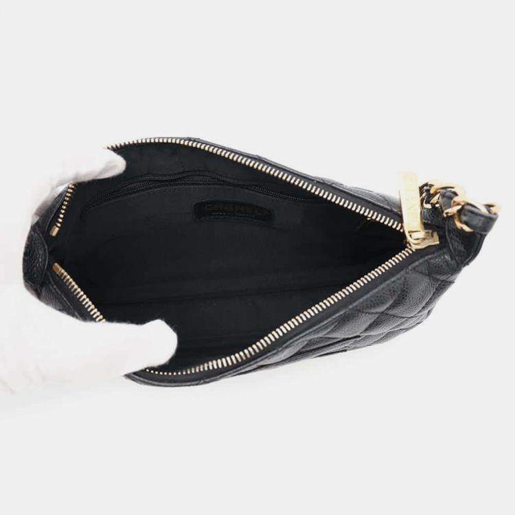 Pre Owned Chanel Black Caviar Leather One Belt Cc Logo Semi Shoulder Bag 
