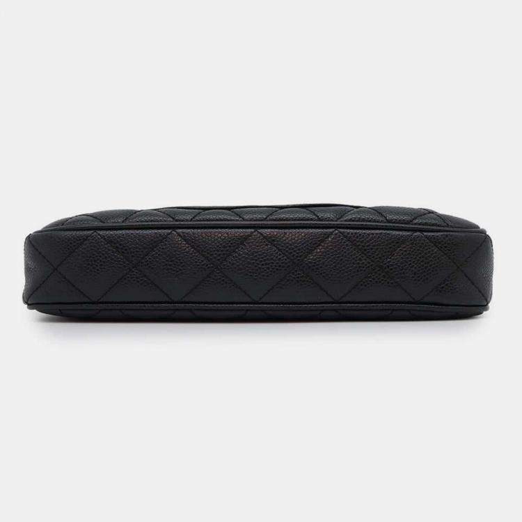 Pre Owned Chanel Black Caviar Leather One Belt Cc Logo Semi Shoulder Bag 