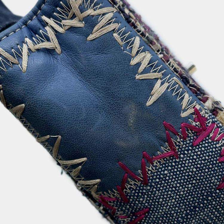 Pre Owned Chanel Multicolor Denim Canvas Leather Patchwork Chain Shoulder Bag 