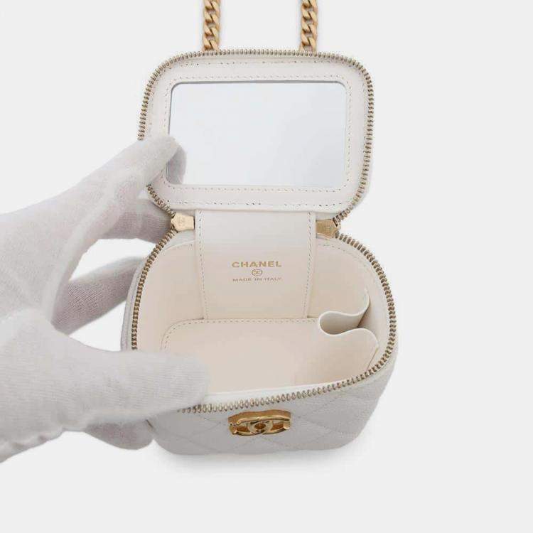 Pre Owned Chanel White Caviar Leather Vanity Chain Shoulder Bag