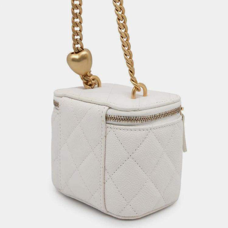 Pre Owned Chanel White Caviar Leather Vanity Chain Shoulder Bag