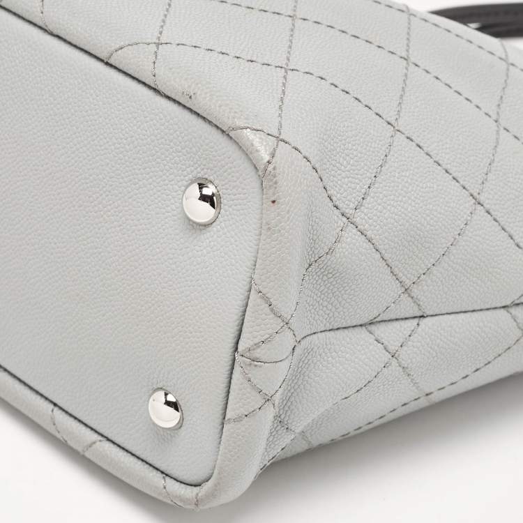 Pre Owned Chanel Grey/Black Quilted Caviar Leather Fever Shopper Tote